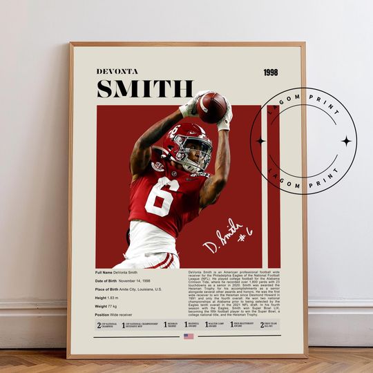 DeVonta Smith Eagles Poster: Retro Football Art Print