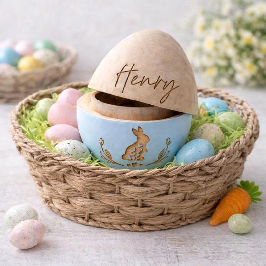 Personalized Engraved Wooden Easter Egg, Custom Color Egg, Funny Gift For Child