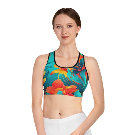 Floral Print Sports Bra: Compression Fit Moisture-Wicking Activewear