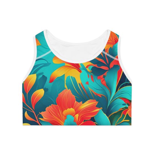 Floral Print Sports Bra: Compression Fit Moisture-Wicking Activewear