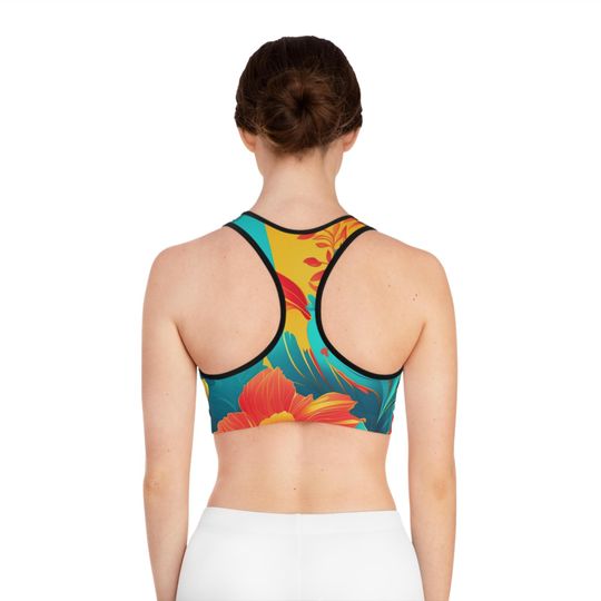 Floral Print Sports Bra: Compression Fit Moisture-Wicking Activewear