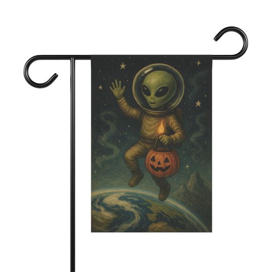 Alien Halloween Garden Flag: Space UFO Jack O' Lantern Decor