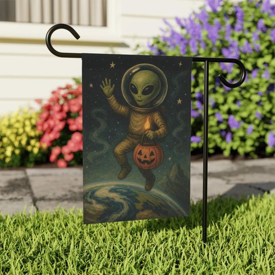 Alien Halloween Garden Flag: Space UFO Jack O' Lantern Decor