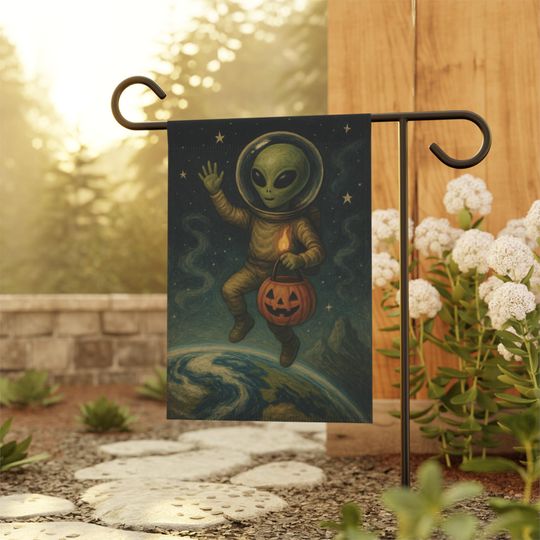Alien Halloween Garden Flag: Space UFO Jack O' Lantern Decor