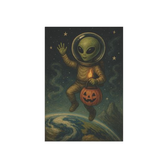 Alien Halloween Garden Flag: Space UFO Jack O' Lantern Decor