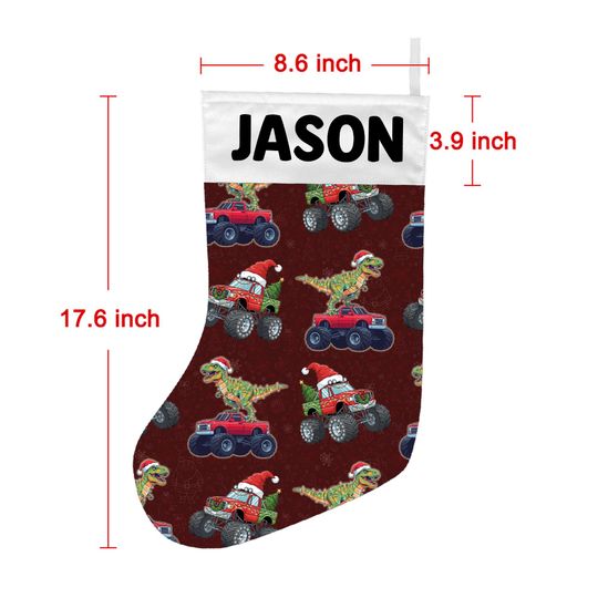 Personalized Christmas Stocking  Dinosaur Monster Truck Custom Holiday Decor with Name