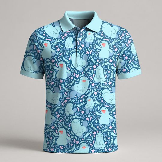 Squirtle Polo Shirt, Funny Summer Button Up, Vintage Tropical Hawaiian Shirt, Cool Beach Shirt for Men and Women, Squirtle Squad Gift