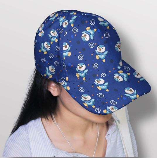 Piplup Baseball Cap, Cute Penguin Summer Hat, Unisex Adjustable Vintage Blue Cap