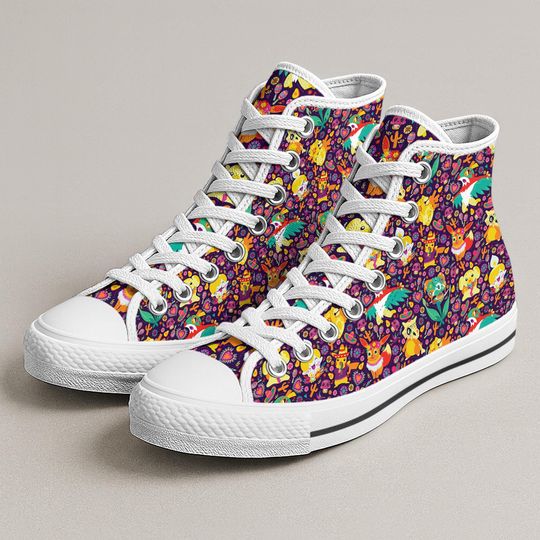 Cubone Eevee High Top Shoes, Kawaii Floral Sneakers, Cute Printed Shoes, Cubone Gifts
