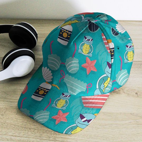 Squirtle Baseball Cap, Cute Summer Beach Hat, Funny Anime Baseball Cap, Vintage Adjustable Cap, Unisex Baseball Hat, Squirtle Squad Gift Cap