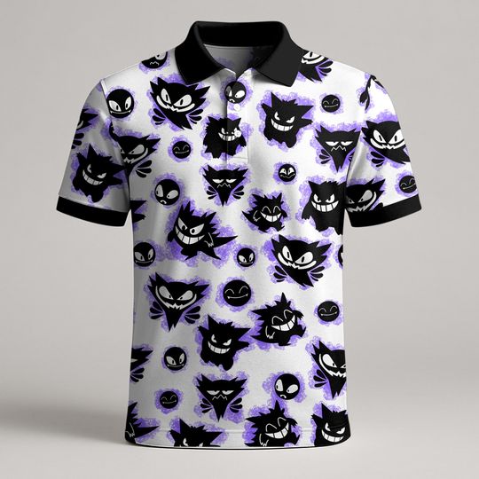 Gengar Polo Shirt, Cute Gengar Polo for Men and Women, Funny Summer Polo, Kawaii Shirt, Gengar Shirt Gift