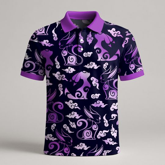 Umbreon Espeon Polo Shirt, Kawaii Summer Polo Top, Funny Shirt for Birthday Gift, Umbreon Shirt Gifts