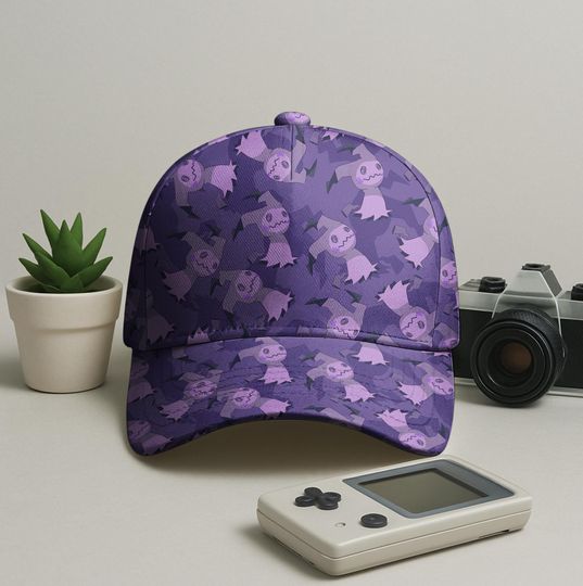 Mimikyu Baseball Cap, Purple Pattern, Unisex Vintage Adjustable Hat, Funny Anime Gift