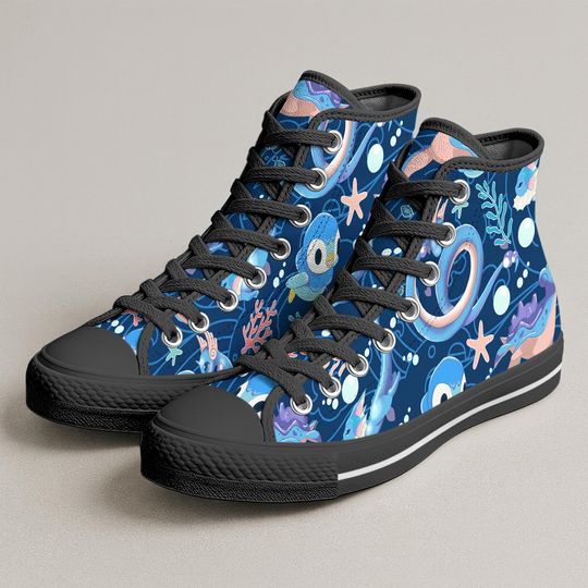 Piplup High Top Shoes, Cute Ocean Piplup Pattern Sneakers, Kawaii Anime Shoes, Piplup Shoe Gift