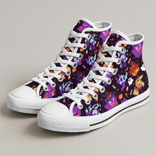 Gengar High Top Shoes, Mimikyu Spooky Kawaii Sneakers, Halloween Shoes, Cute Anime Style, Gengar Shoes Gifts