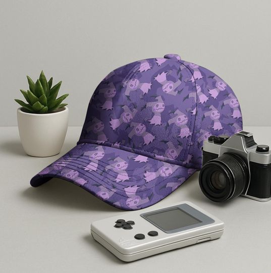 Mimikyu Baseball Cap, Purple Pattern, Unisex Vintage Adjustable Hat, Funny Anime Gift