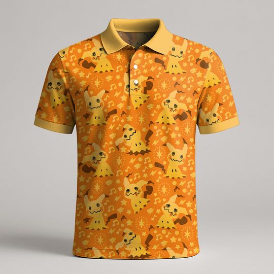 Mimikyu Polo Shirt, Cute Ghost Kawaii Polo, Funny Character Pattern Shirt, Mimikyu Shirt Gifts