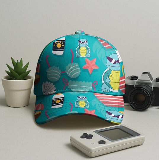 Squirtle Baseball Cap, Cute Summer Beach Hat, Funny Anime Baseball Cap, Vintage Adjustable Cap, Unisex Baseball Hat, Squirtle Squad Gift Cap