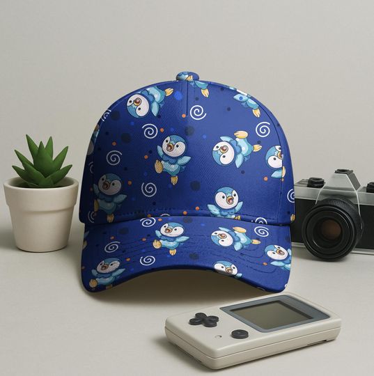 Piplup Baseball Cap, Cute Penguin Summer Hat, Unisex Adjustable Vintage Blue Cap