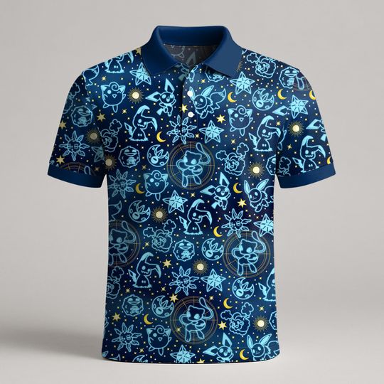 Mimikyu Jigglypuff Polo Shirt, Cute Kawaii Pattern Polo, Summer Funny Vintage Polo Shirt, Casual Outfit, Mimikyu Shirt Gifts