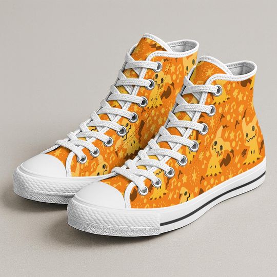 Mimikyu High Top Shoes, Cute Ghost Pattern Sneakers, Spooky Anime Shoes, Mimikyu Shoe Gift