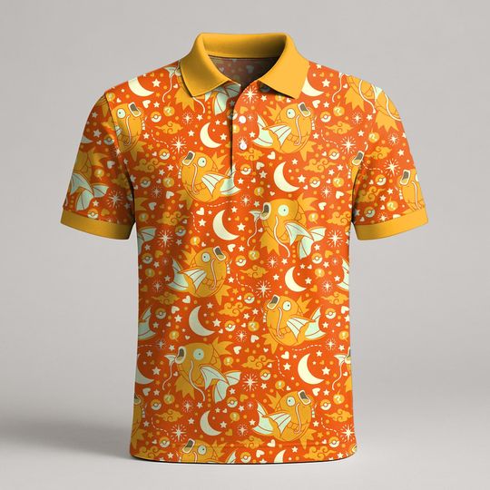 Shiny Magikarp Polo Shirt, Cute Golden Fish Polo, Kawaii Pattern Shirt, Fun Summer Casual, Magikarp Shirt Gift