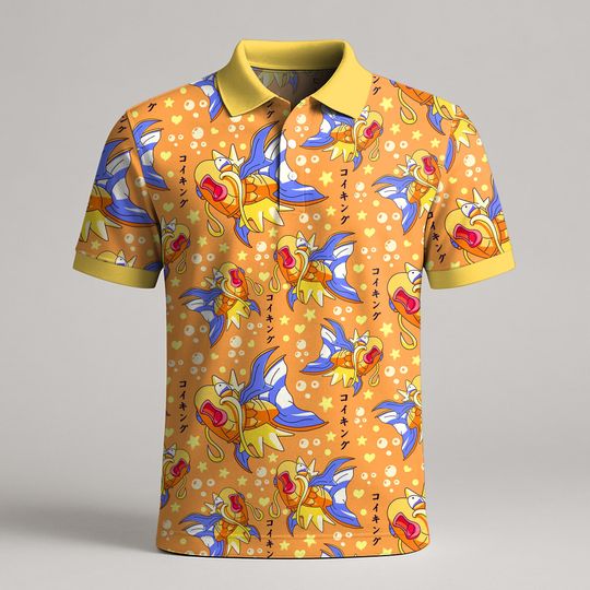 Shiny Magikarp Polo Shirt, Golden Fish Pattern Polo, Funny Kawaii Summer Shirt, Magikarp Shirt Gifts
