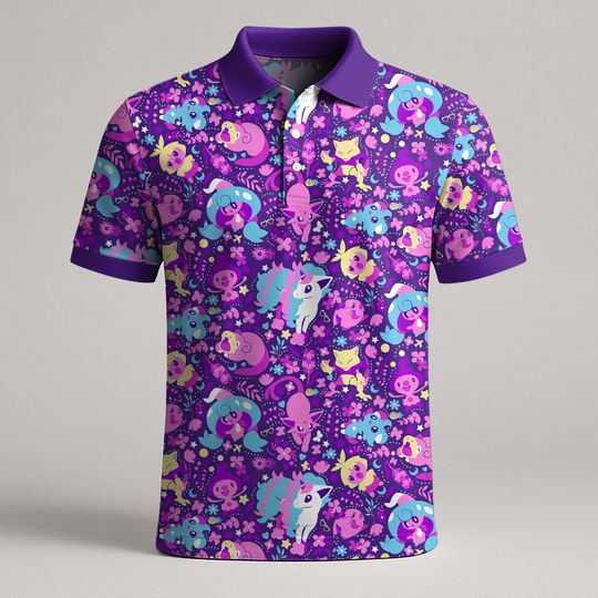 Espeon Slowpoke Polo Shirt, Cute Kawaii Psychic Pattern Polo Shirt, Funny Summer Shirt, Espeon Shirt Gifts