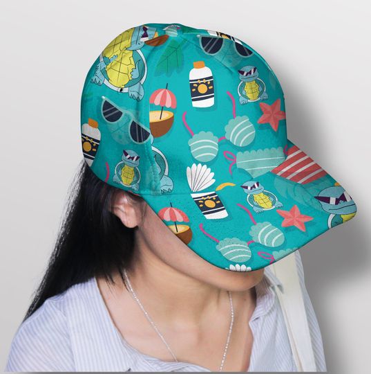 Squirtle Baseball Cap, Cute Summer Beach Hat, Funny Anime Baseball Cap, Vintage Adjustable Cap, Unisex Baseball Hat, Squirtle Squad Gift Cap
