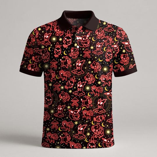 Vulpix Eevee Polo Shirt, Kawaii Summer Polo Shirt, Funny Shirt for Birthday Gift, Vulpix Shirt Gifts