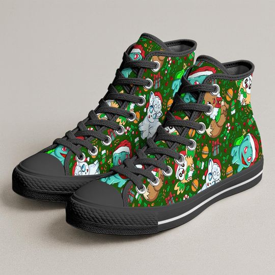 Vulpix Bulbasaur High Top Shoes, Cute Christmas Pattern Sneakers, Kawaii Anime Shoes, Vulpix Shoe Gift