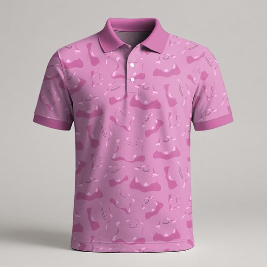 Ditto Polo Shirt, Shiny Ditto Pattern Polo, Cute Kawaii Summer Shirt, Funny Polo Gift, Ditto Shirt Gifts