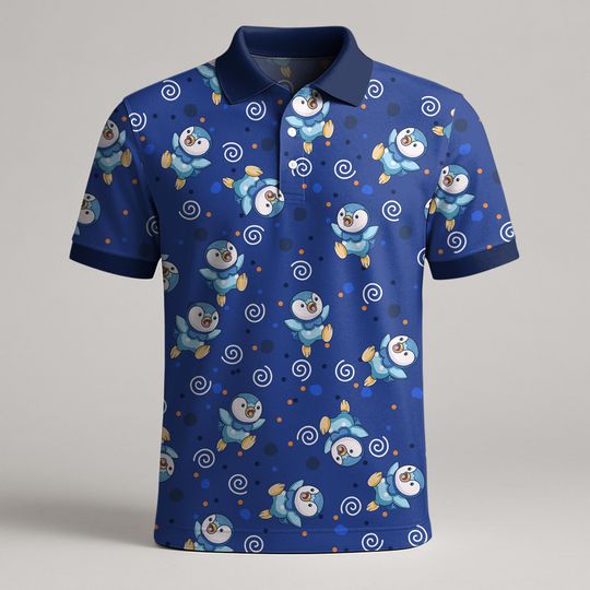 Piplup Polo Shirt, Cute Summer Kawaii Shirt for Men and Women, Vintage Pattern Tee Gift, Piplup Shirt Gift