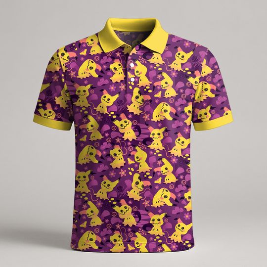 Mimikyu Polo Shirt, Cute Kawaii Mimikyu Art Polo, Funny Summer Mens Polo Shirt, Mimikyu Shirt Gift