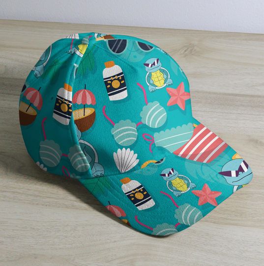 Squirtle Baseball Cap, Cute Summer Beach Hat, Funny Anime Baseball Cap, Vintage Adjustable Cap, Unisex Baseball Hat, Squirtle Squad Gift Cap