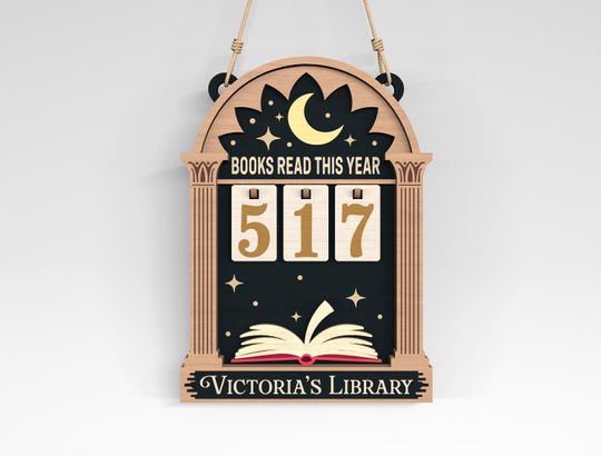Hanging Reading Tracker Laser Cut File, Personalized Library Sign, Flip Number Book Counter