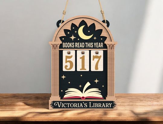 Hanging Reading Tracker Laser Cut File, Personalized Library Sign, Flip Number Book Counter