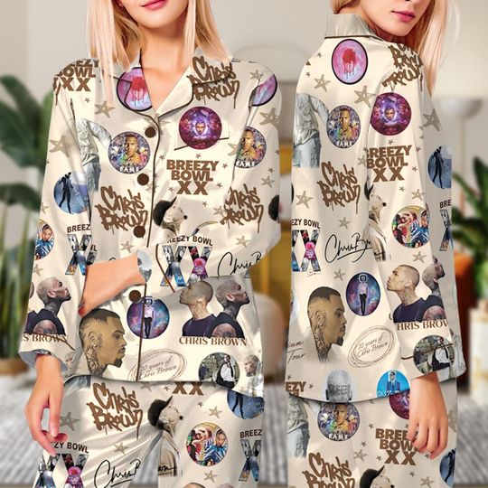 Chris Brown Pajamas Set Breezy Bowl XX Tour Long Sleeve Sleepwear - Chris Brown Merch Concert Outfit Fan Gift