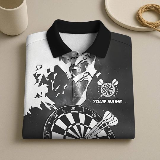 Personalized Name Dart Polo Shirt, Lightning Grunge Dartboard Design ,Custom Team Shirt for Men Women, Gift for Darts Players