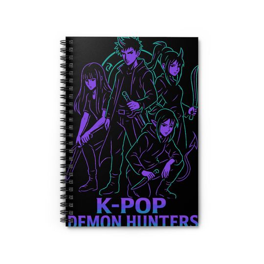 K-Pop Demon Hunters Spiral Notebook, Anime Journal, Gift for K-Pop Fans, Notebook for Students, Unique Writing Pad, Blacklight Design