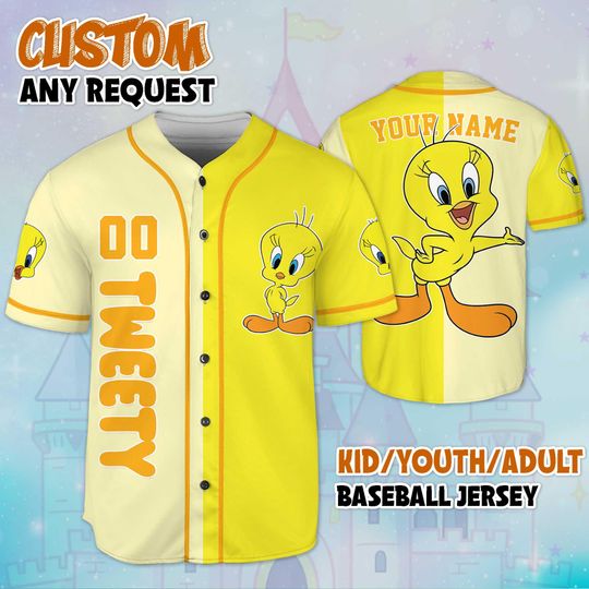 Personalized Tweety Baseball Jersey, Custom Tweety Bird Shirt, Baseball Team Outfit, Gift For Fans Matching Family Tee