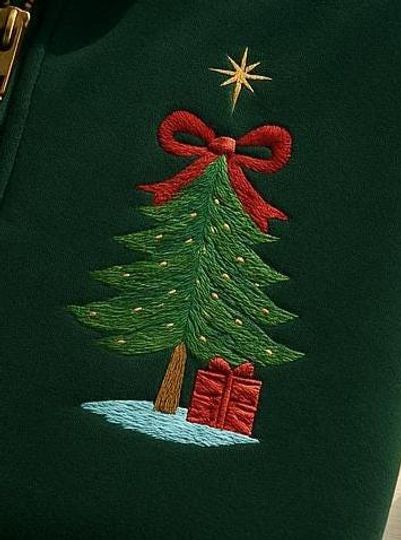 Embroidered Christmas Tree Quarter Zip Sweatshirt