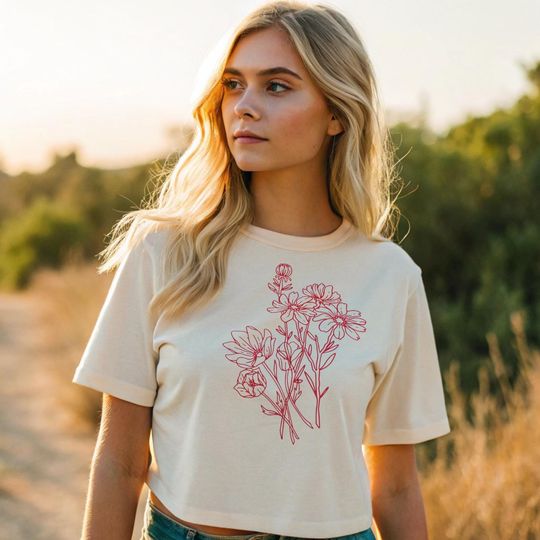 Boho Floral Boxy Tee, Boho Line Art, Comfort Colors Boxy Tee, Womens Loose Fit Flower Shirt