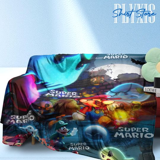 Super Mario Fleece Blanket - Plush Gamer Throw for Home Decor