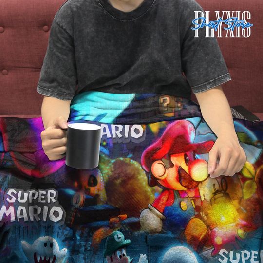 Super Mario Fleece Blanket - Plush Gamer Throw for Home Decor