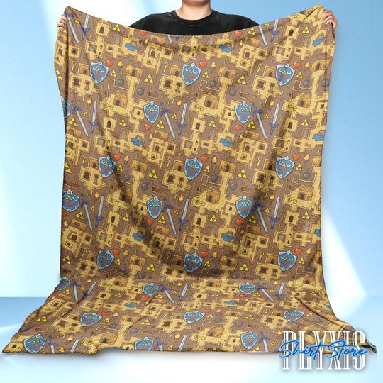 Zelda Map Fleece Blanket -  Master Sword & Hylian Shield Design