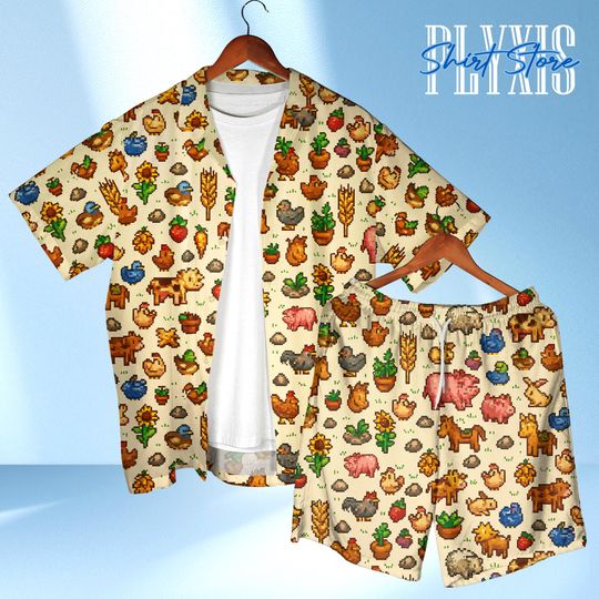 Stardew Valley Hawaiian Shirt - Tropical Pixel Art Gamer Apparel