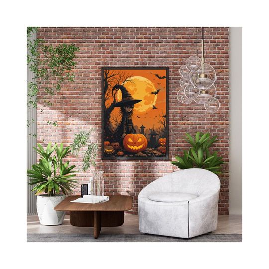 Halloween Creepy Wall Art Poster, Ghosts Pumpkins and Witches