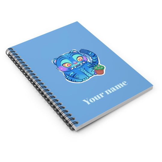 Blue Derpy Tiger Spiral Notebook  Custom Name, School Journal