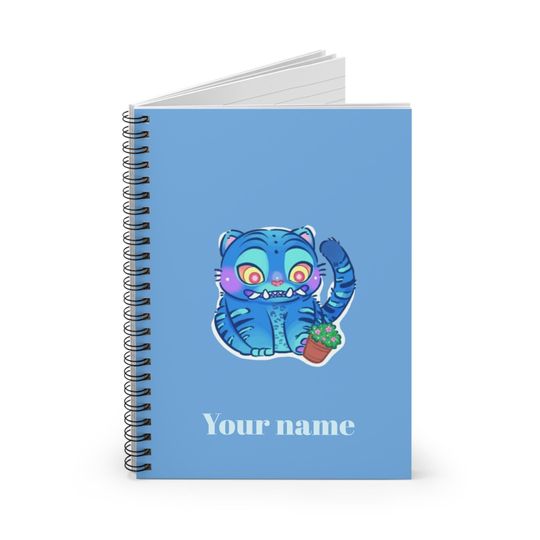 Blue Derpy Tiger Spiral Notebook  Custom Name, School Journal